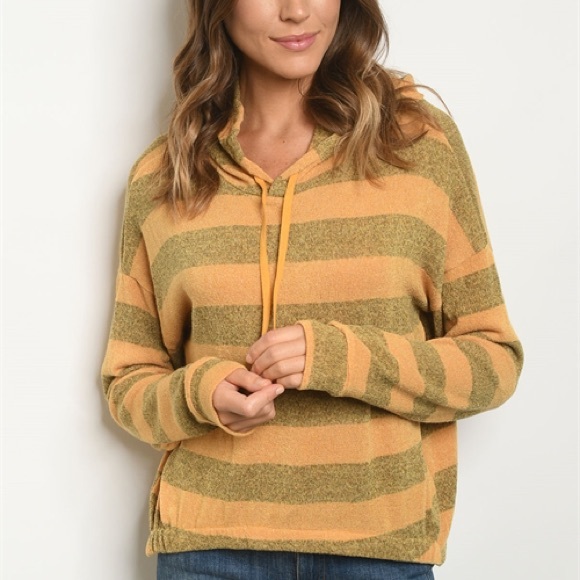 Mustard and Olive Drawstring Hoodie
